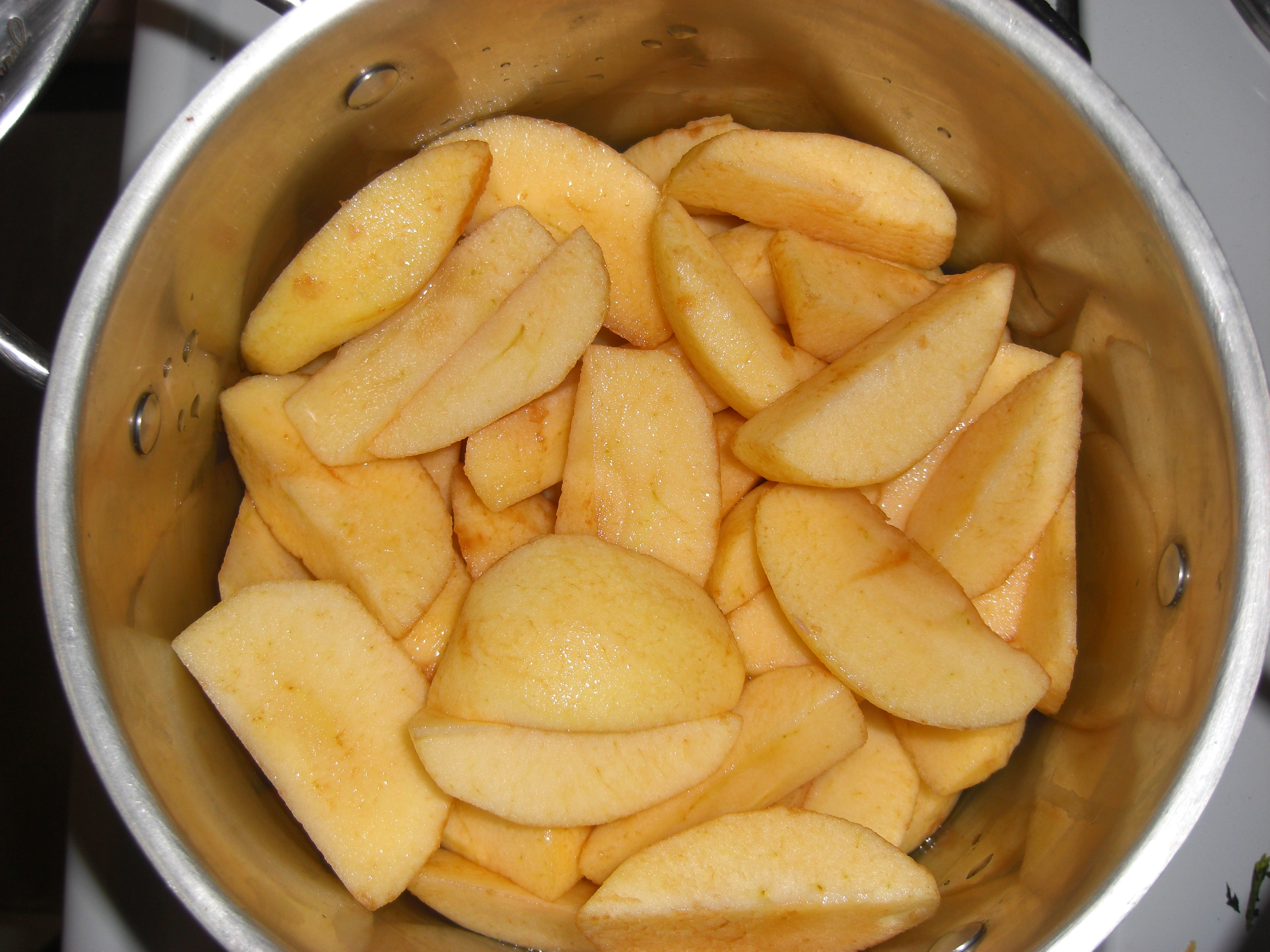 apple slices in stock pot
